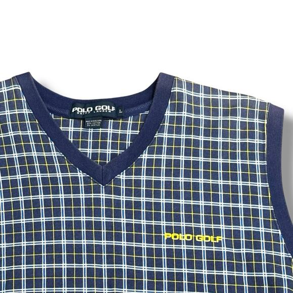 Vintage Ralph Lauren Polo Golf Men’s Size M Blue Plaid Sweater Vest Preppy Golf - Picture 2 of 5